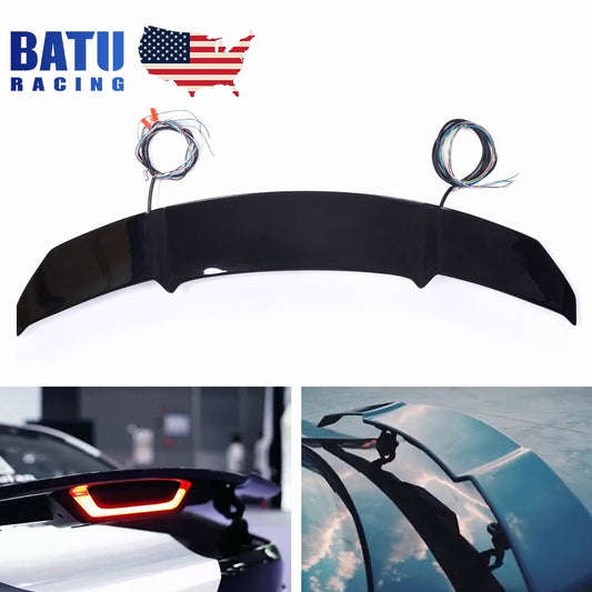 ABS Black Electric Automatic Adjustable Polished Rear Spoiler Wings+Brake Light
