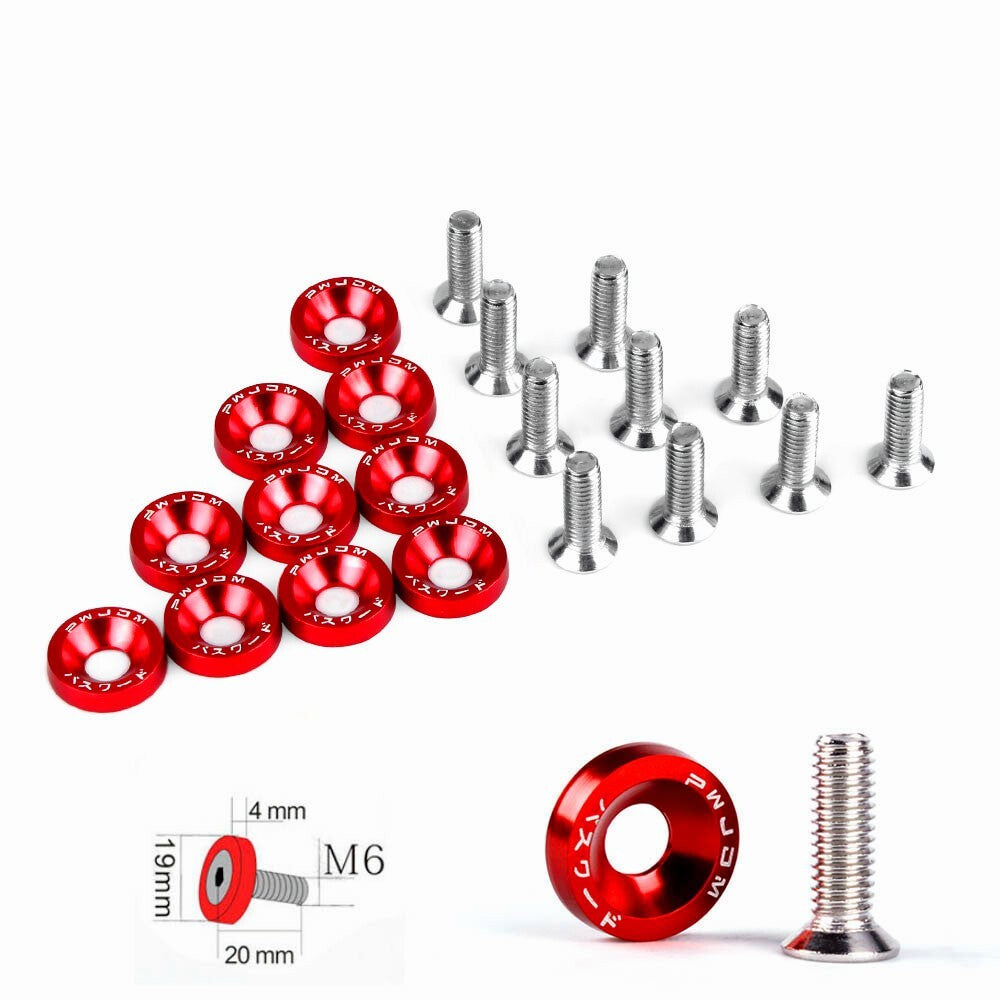 Red JDM Billet Aluminum Fender/Bumper Washer/Bolt Engine Bay Dress Up Kit 20PCS