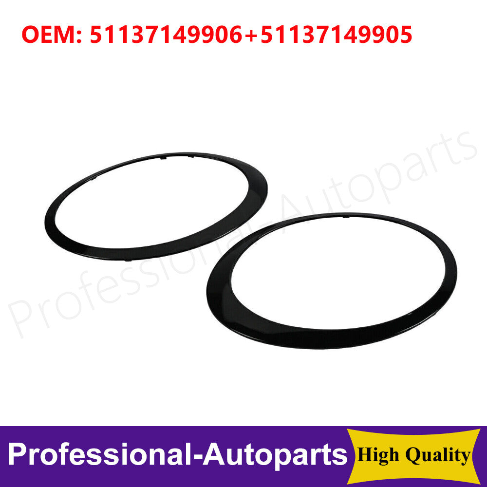 1 pair of gloss black headlight trim rings for Mini Cooper R55 R56 R57 2007-2015