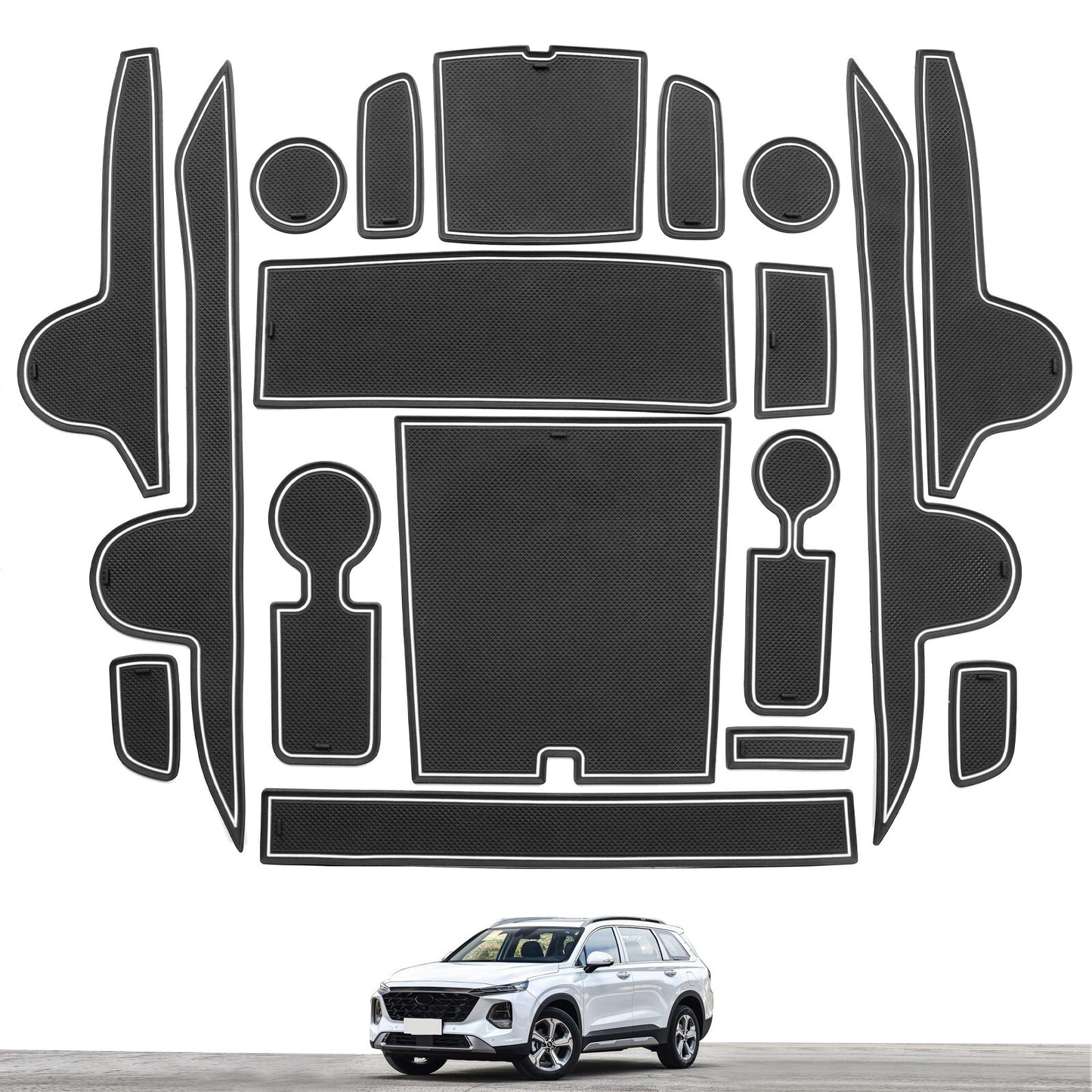 Anti-Slip Gate Slot Cup Mat for Hyundai SantaFe 2023 2024 Pad Accessories WHITE