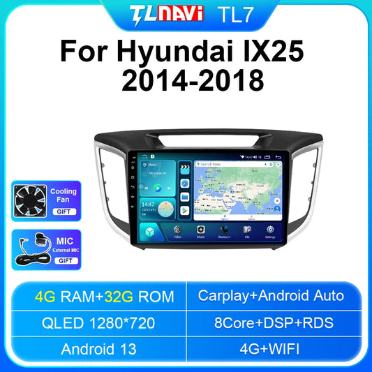 Car Radio for Hyundai Creta IX25 2014-2018 GPS Carplay Multimedia Player Screen