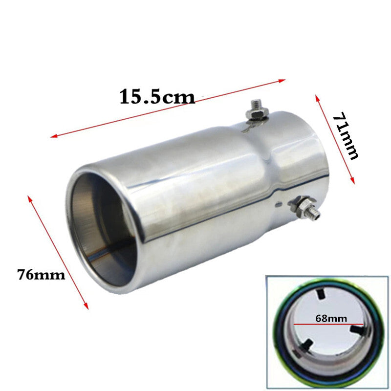 1x 70mm Chrome Stainless Steel Car Round Straight Exhaust Pipe Tail Muffler Tip
