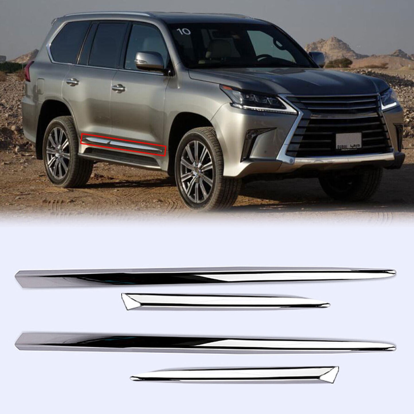for Lexus LX570 2017-2021 Chrome Body Side Door Overlay Guard Cover Molding Trim