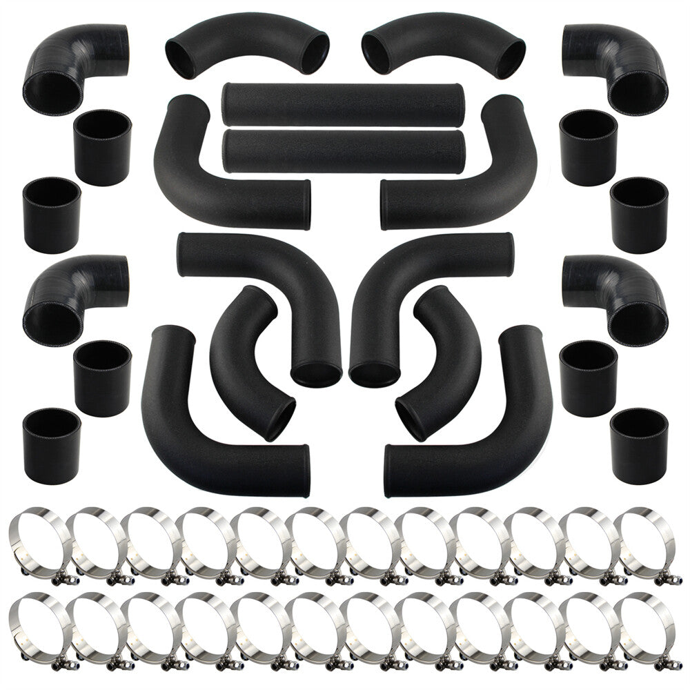 12PCS 2.75 70mm Universal Turbo Intercooler Pipe Piping+Silicone Hose Kit Black