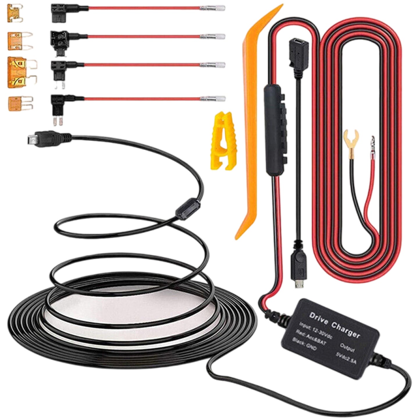 Dash Camera Hardwire Kit for Mini Micro USB Charging Hardwire Cable Fuse for Car DVRs