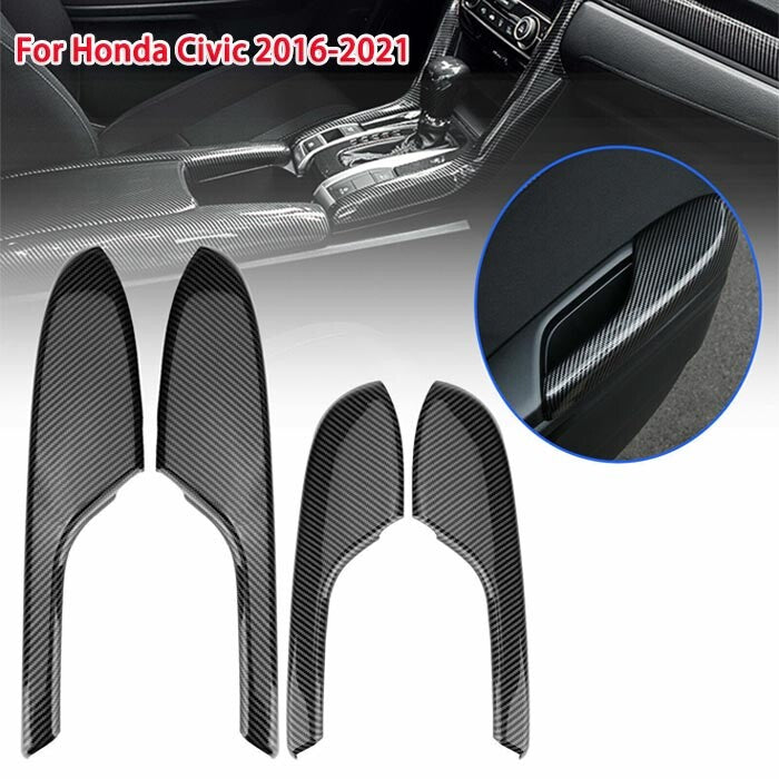 4x Carbon Fiber Interior Door Armrest Panel Cover for Honda for Civic 2016-2021