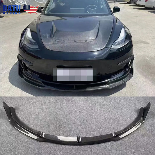 Real Carbon Fiber Front Bumper Lip Spoiler Accessories for 17-24 for Tesla Model 3