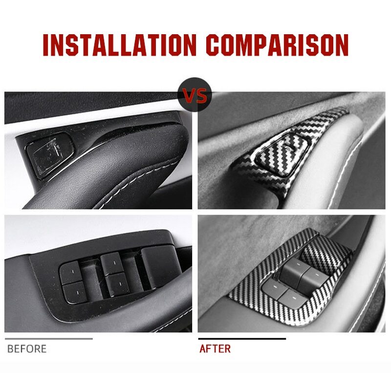 Carbon Fiber Window Lift Switch Button Cover Trims For 2017-2020 for Tesla Model 3 Y