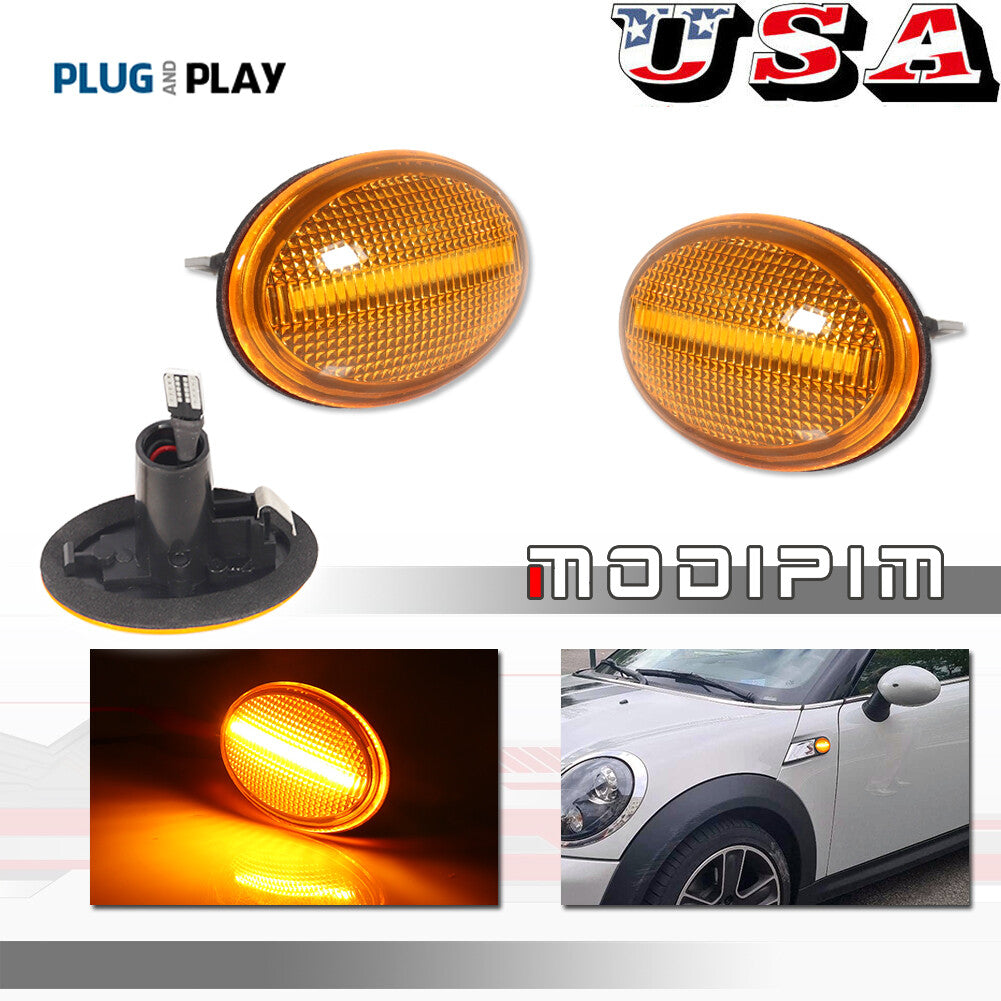 Yellow lens, amber LED, fender side marker lights for Mini Cooper R55 R56 R57 R58 R59