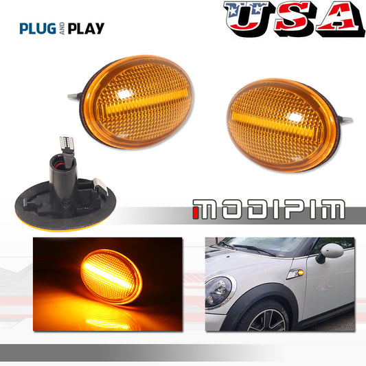 Yellow lens, amber LED, fender side marker lights for Mini Cooper R55 R56 R57 R58 R59