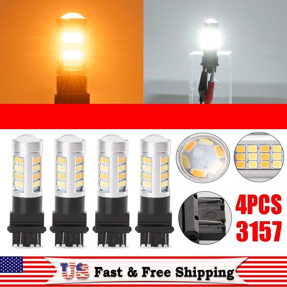 4PCS White/Amber 3157 6000k LED DRL Switchback Turn Signal Parking Light Bulb