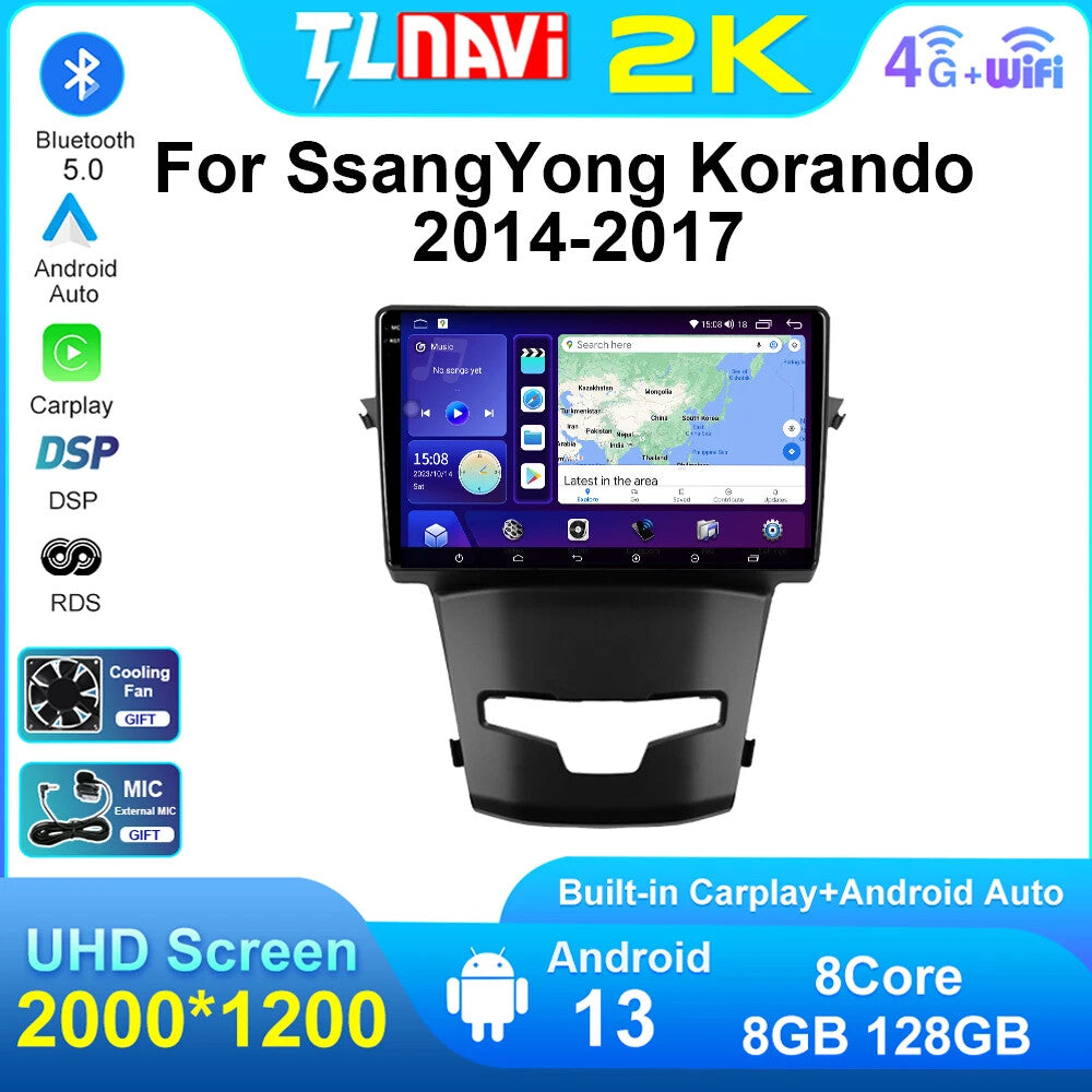 For Ssang Yong Korando 3 Actyon 2 2014-2017 GPS Car Stereo Radio CarPlay Screen