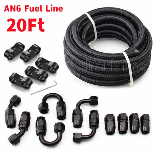 6AN -6AN Nylon E85 PTFE Fuel Line 20ft Inlet Line 10 Fittings Hose Kit E85