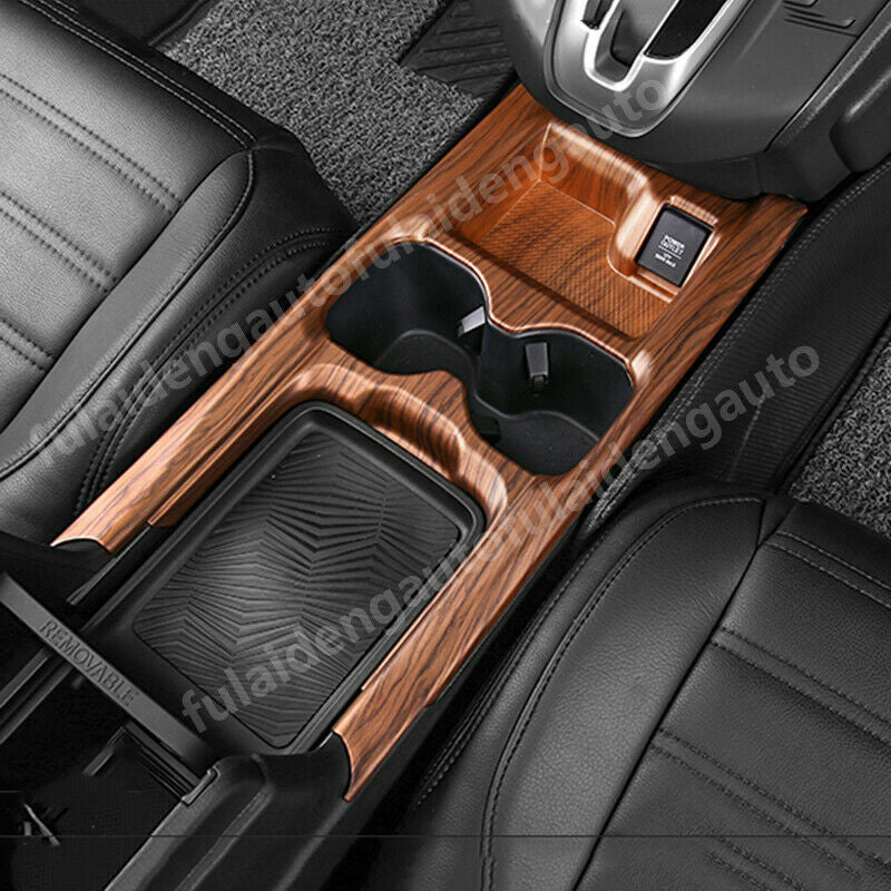 1X for Honda CR-V CRV 2017-2022 Wood Grain Console Water Cup Holder Frame Cover