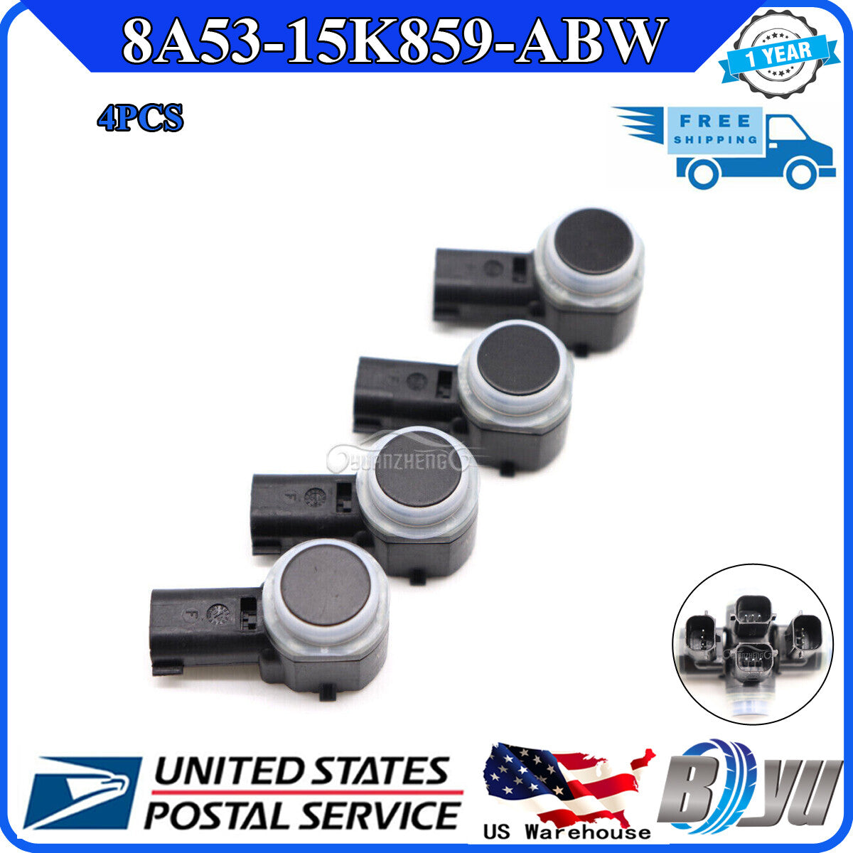 4pc 8A53-15K859-ABW PDC Reverse Bumper Object Backup Parking Aid Sensor for Ford