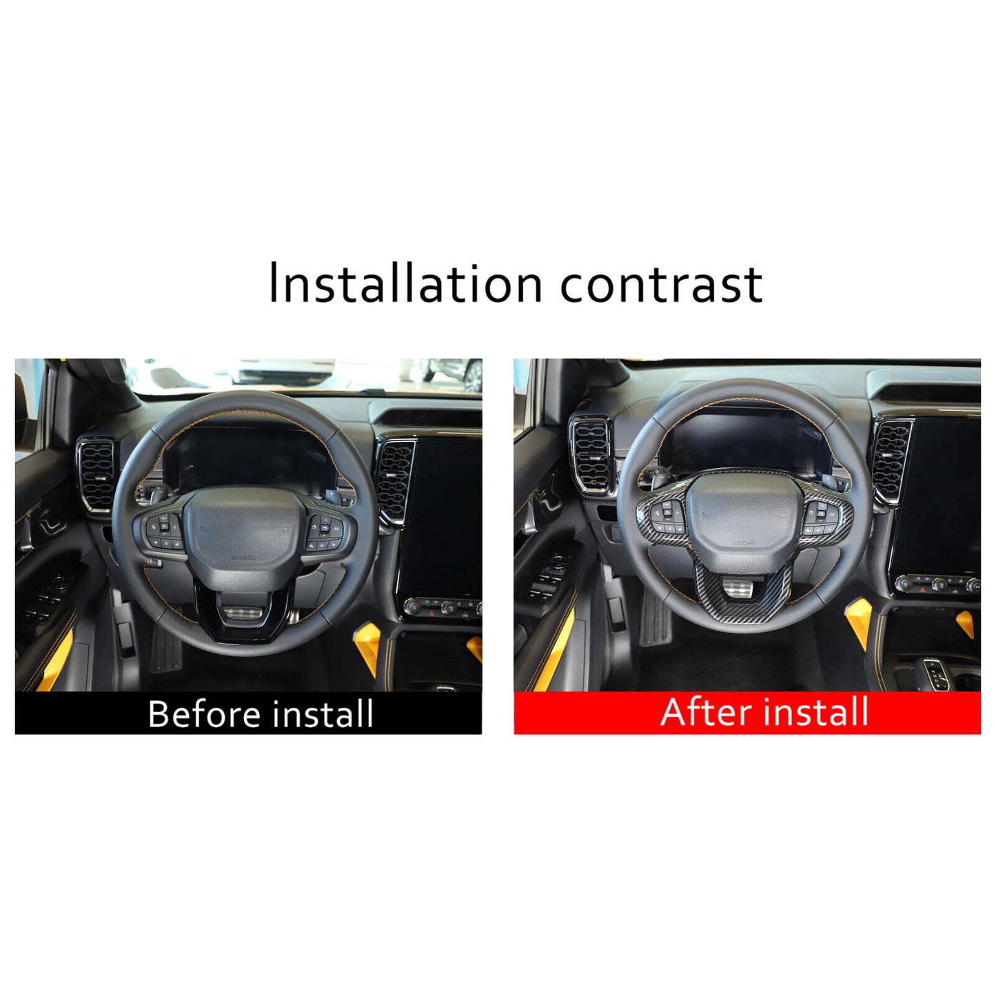 Carbon Optical Steering Wheels Frame Cover Fits for Ford Ranger T9 Built 2023