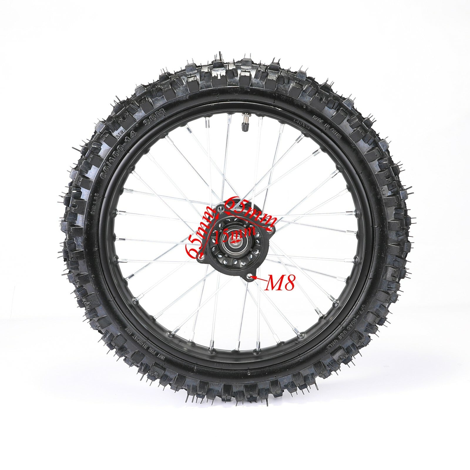 15mm Axle 60/100-14 inch Front Wheel Tyre Rim for Dirt Pit Bike CRF70 125cc 110
