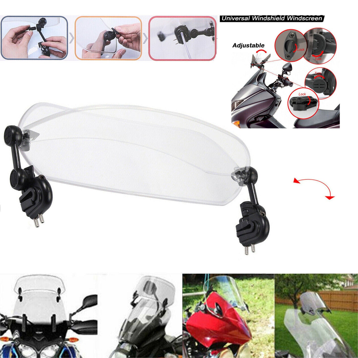 Motorcycle Windshield Spoiler Windscreen Clip-On Extension Deflector Universal