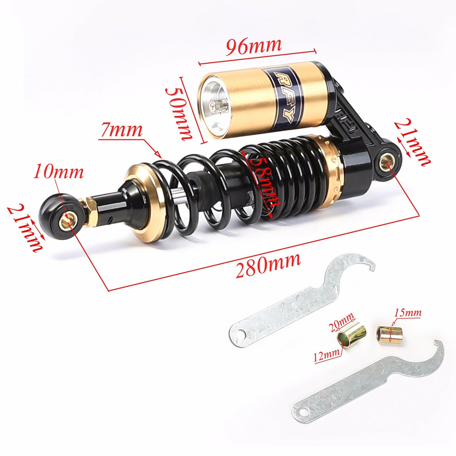 2-pack 11-inch 280mm rear air shock absorbers for go-karts, all-terrain vehicles, four-way hybrid scooters, and motorcycles.
