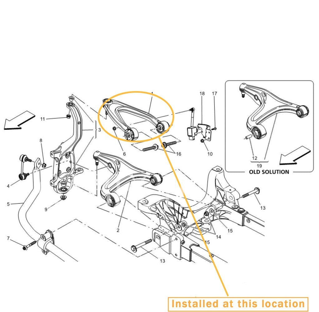 for Maserati Quattroporte Ghibli M156, front left upper control arm 670004185