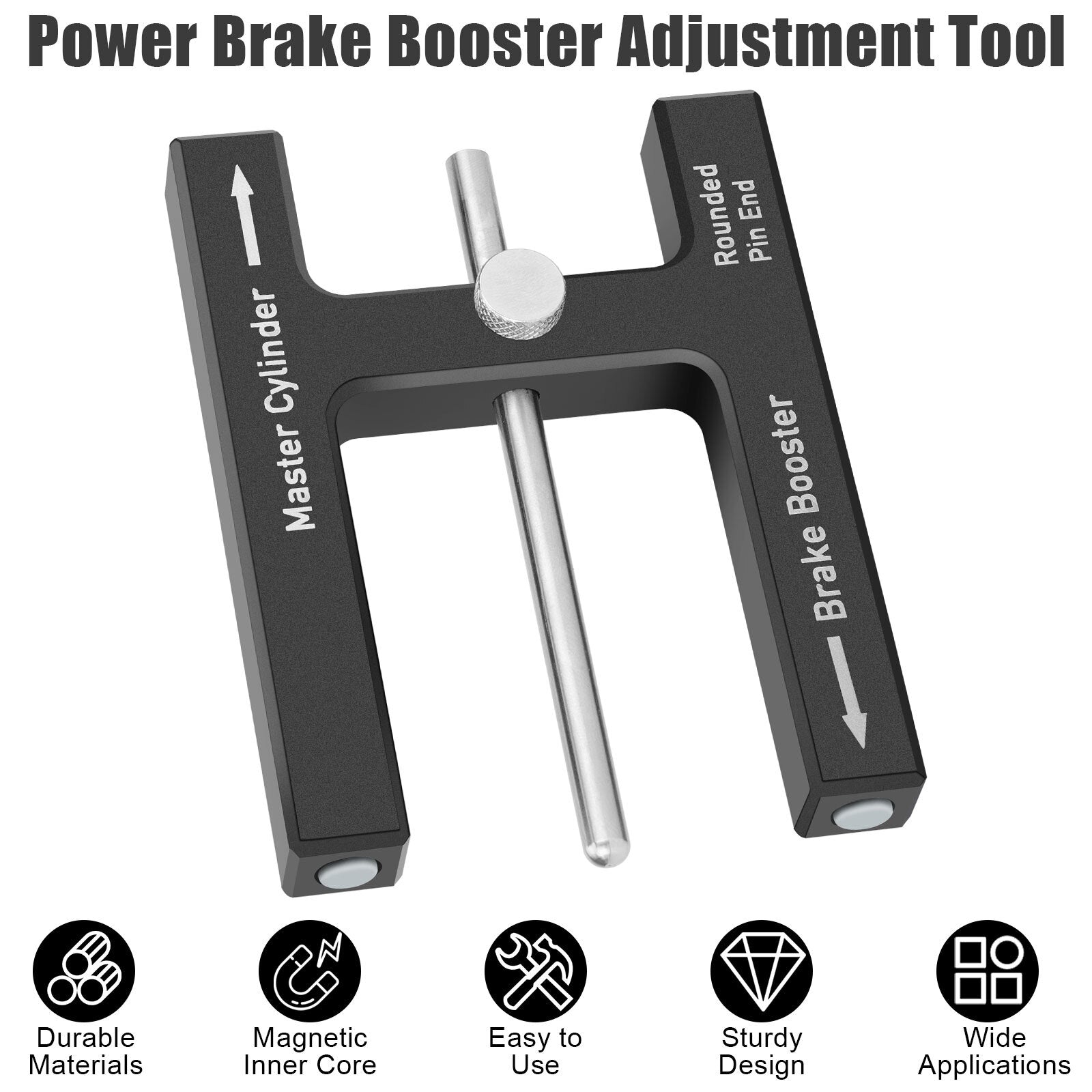 Brake booster pushrod adjusting tool with master cylinder pushrod length gauge