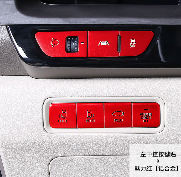 for Kia Carnival 2022-2024 Red Aluminum Headlight Control Button Cover Trim 7PCS