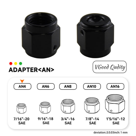 2PCS Aluminum Adapter Female Flare Cap/Plug/Nut Fitting 4-AN AN4 7/16-20 SAE