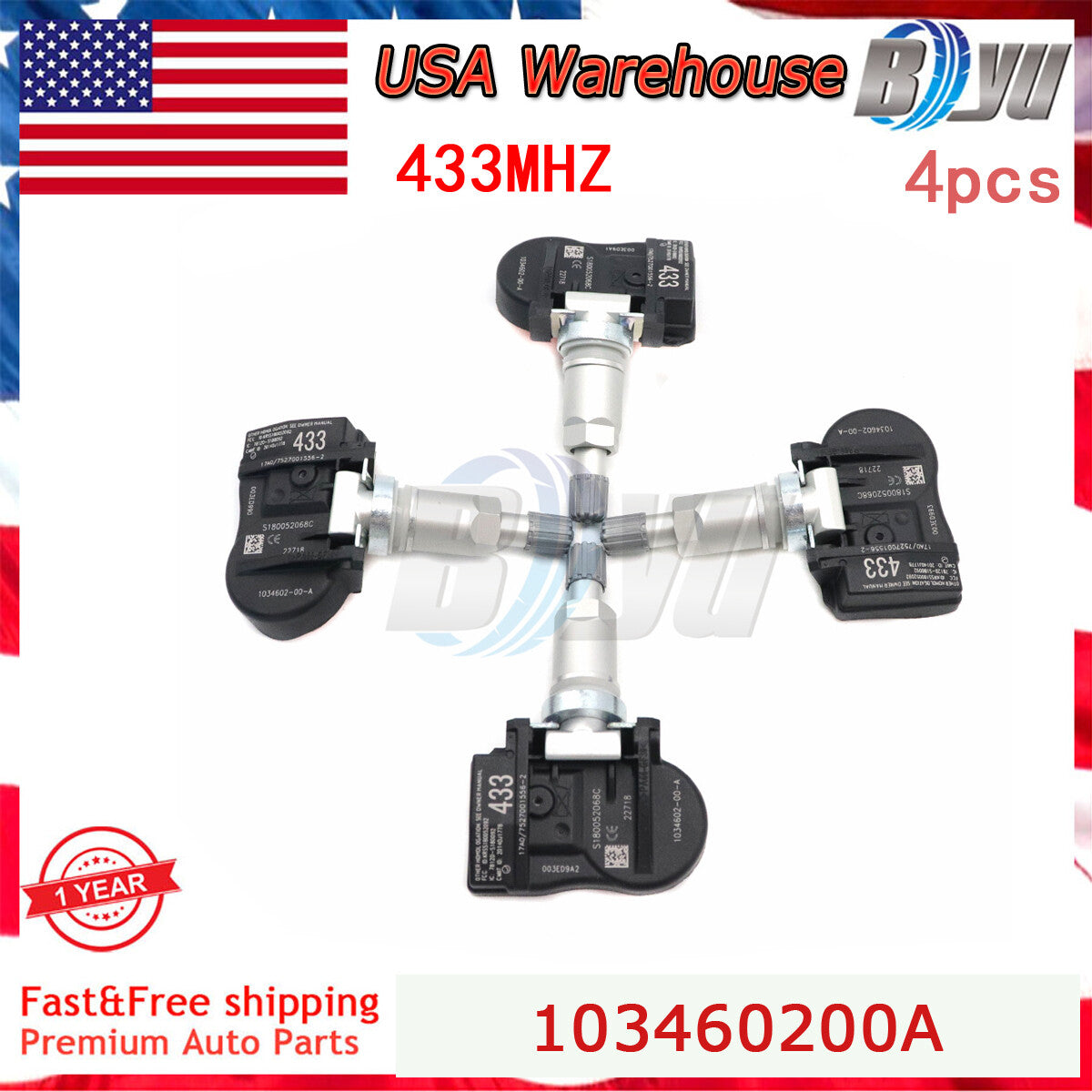 433MHz Tire Pressure Sensor TPMS Fits for Tesla Model 3 S X 4PCS 103460200A