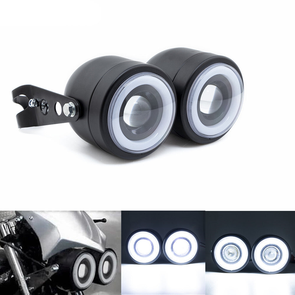Motorcycle twin headlights with brackets for Harley Cafe Racer