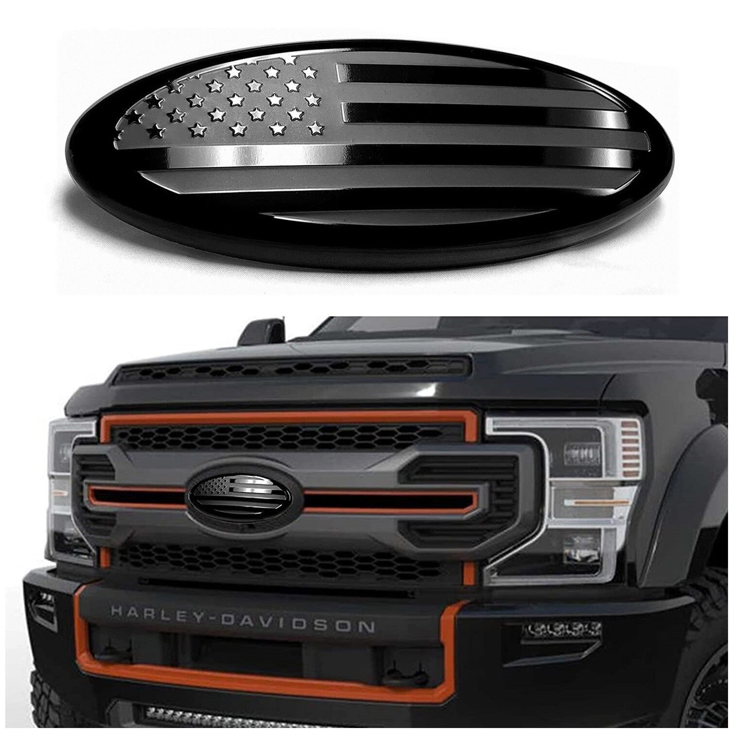 7inch  for ford  F150 Accessories Black FRONT GRILL Tailgate US Flag Oval Emblem Badge