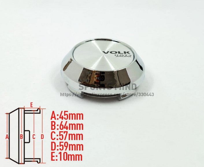 4-piece set of 64mm Volk Rays wheel caps, rim caps, wheel center caps, badge logos, silver TE37