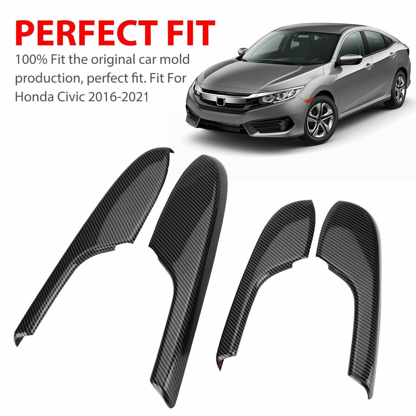4x Carbon Fiber Interior Door Armrest Panel Cover for Honda for Civic 2016-2021