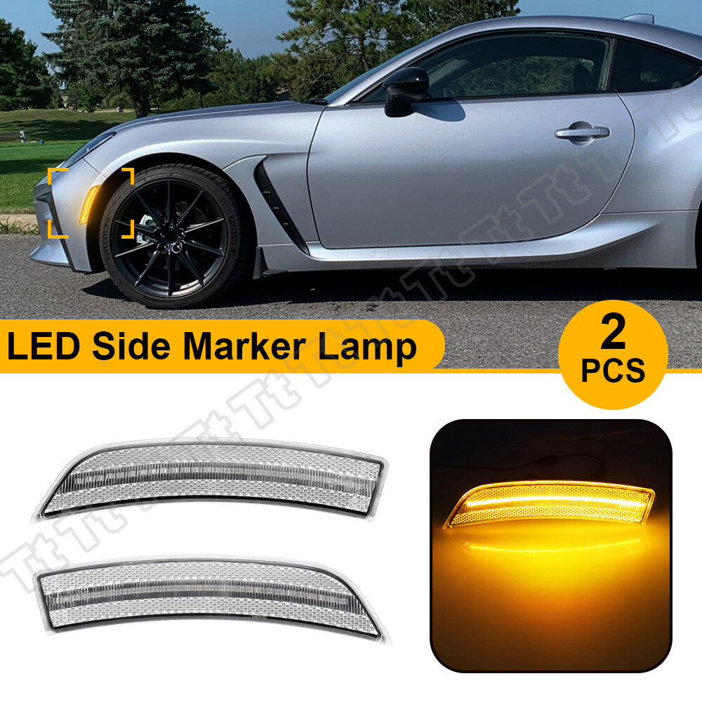 Two transparent LED mudguard side marker lights for 2022 and 2023 for Toyota GR86 and for Subaru BRZ.