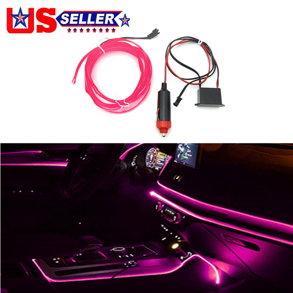 Car Interior LED Neon Lights Decor Atmosphere El Wire String Lamp Pink 12V 2M