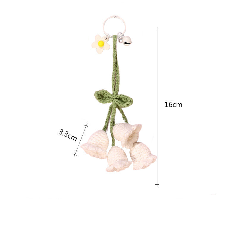 1Pc Hand-woven Bellflower Pendant for Rearview Mirror Hanging Accessory White