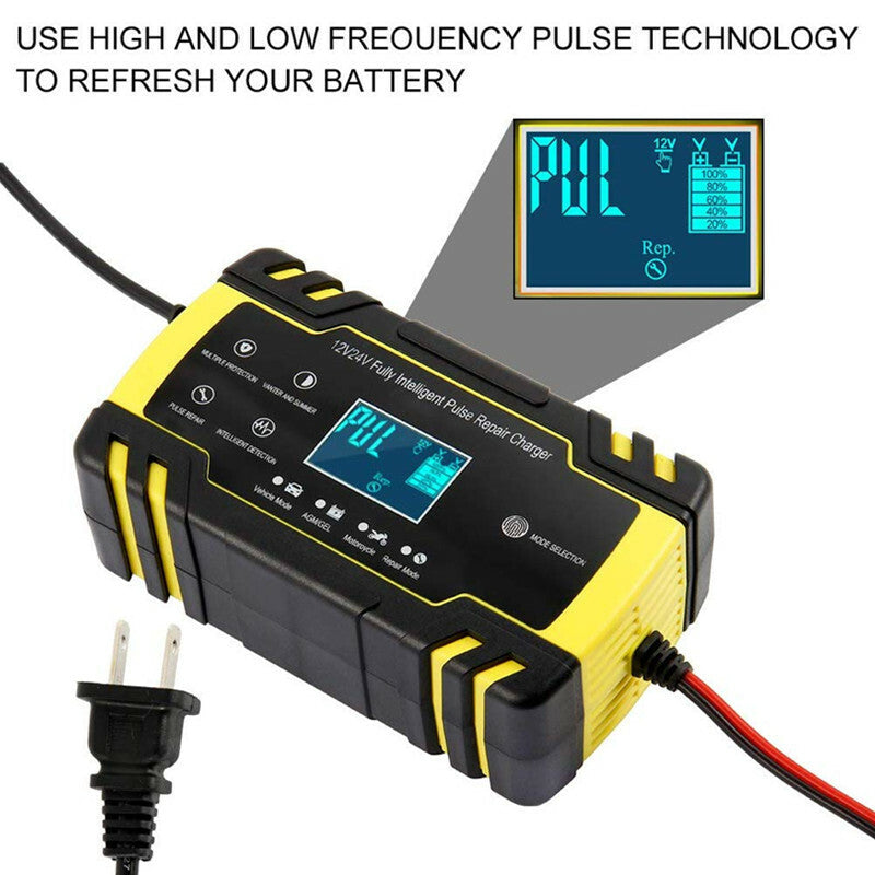 12VLCD Display Wet Dry Lead Battery Charger Intelligent Fast Power Charging Tool