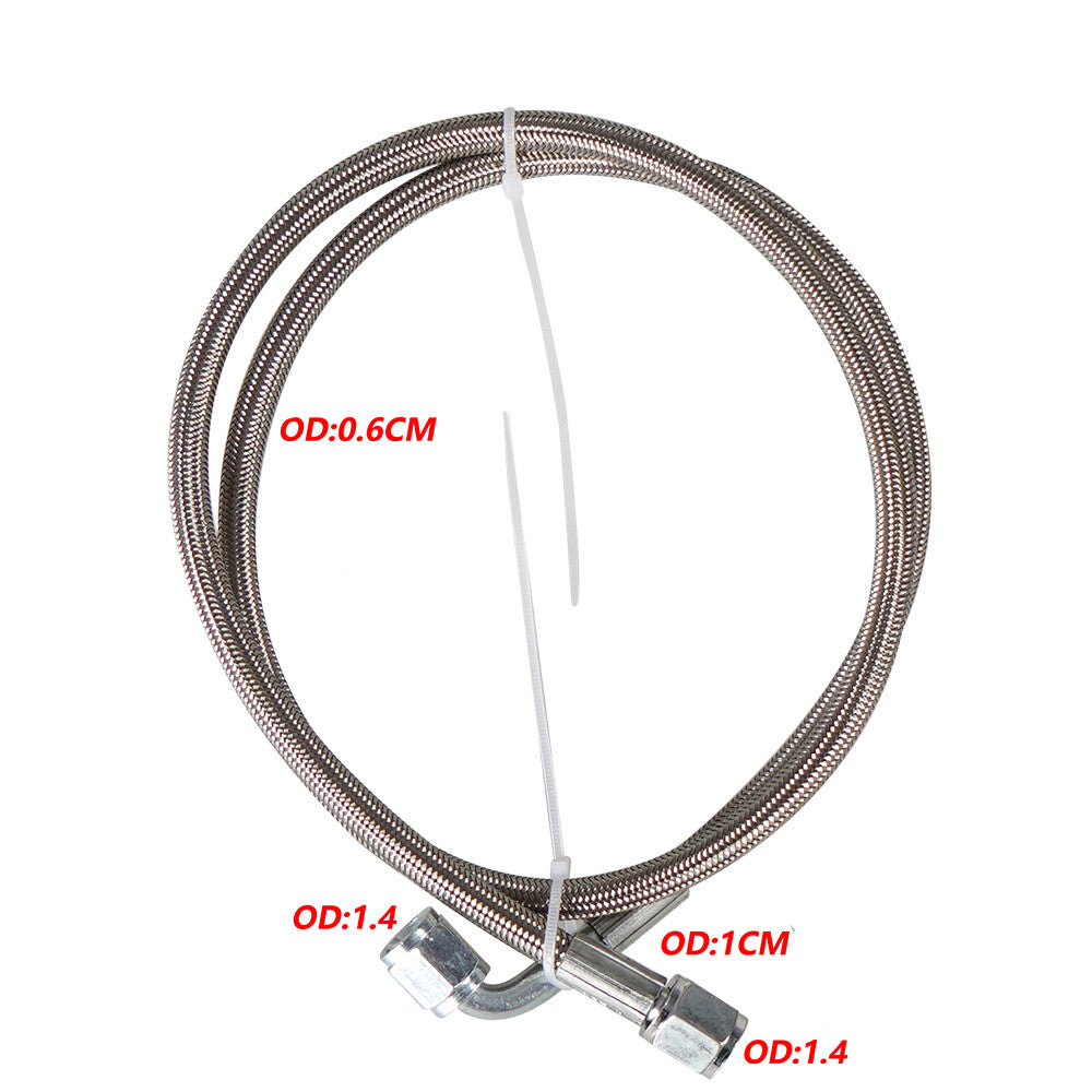 4AN Braided Turbo Oil Feed Line 36 Length Hose Steel AN4 90Degree Straight PTFE