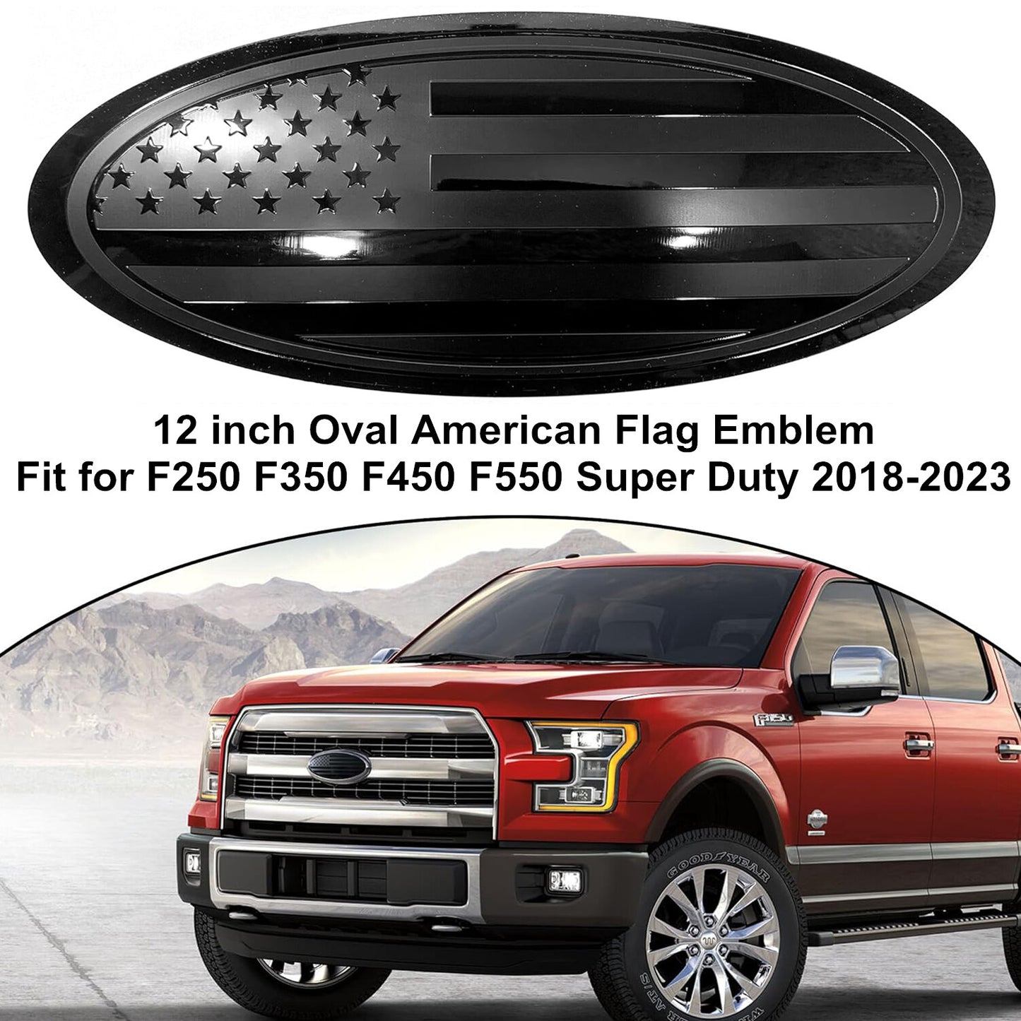 12 For 2018-2023  for ford  F250 F350 F450 FRONT GRILLE US Flag Oval Emblem Badge