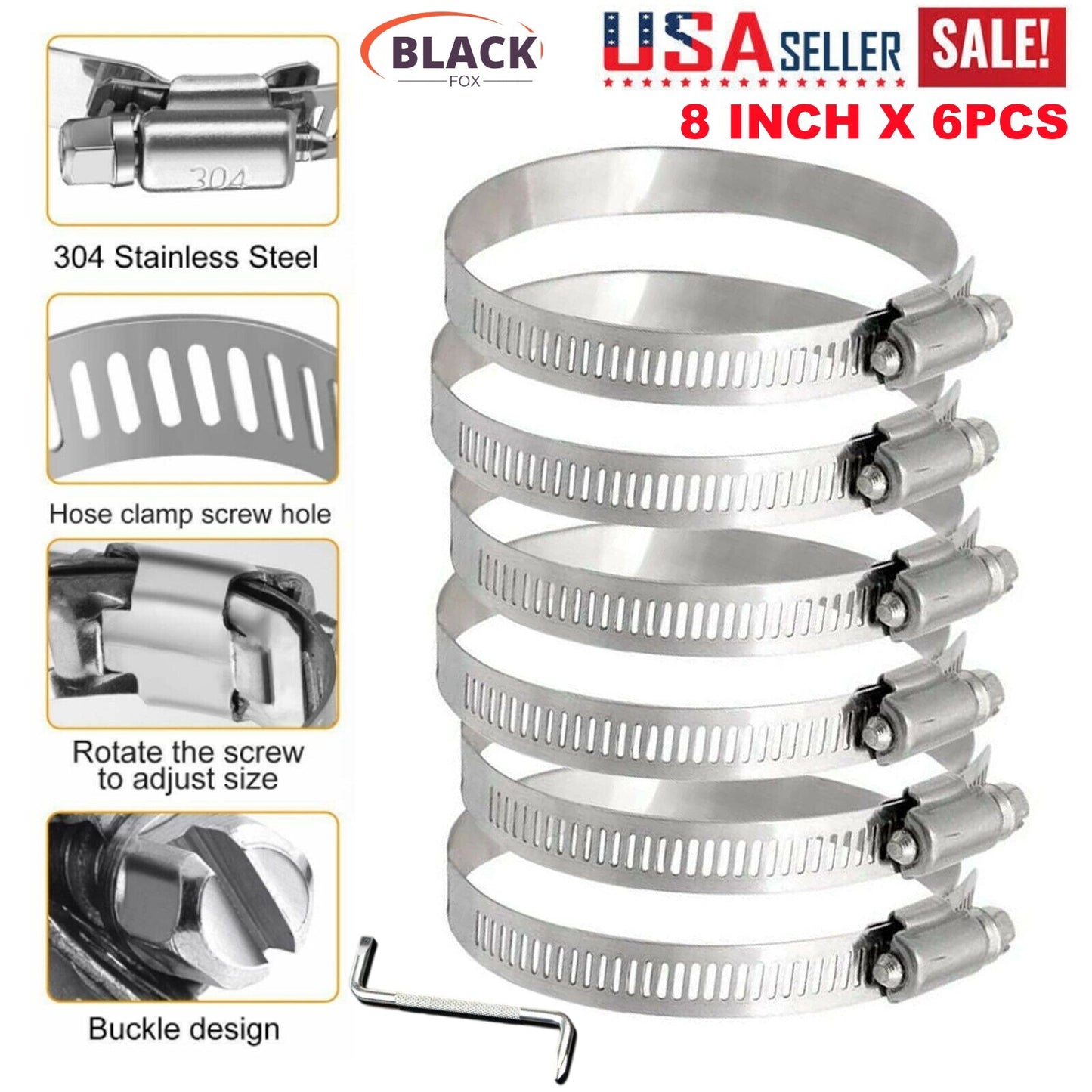 8-inch Adjustable Hose Clamp Stainless Steel Pipe Clamp Worm Gear Clamp Drive Clamp