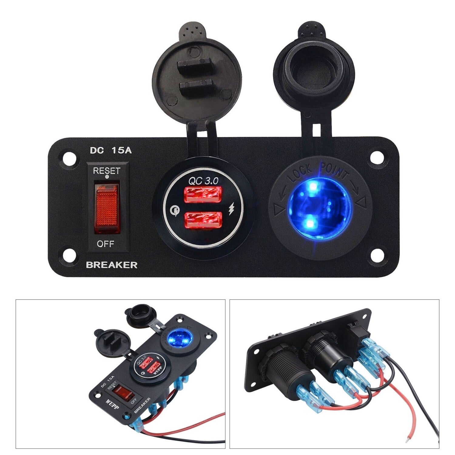 12V Car Boat Cigarette Lighter Socket Dual USB Port Charger Mount Panel Charging