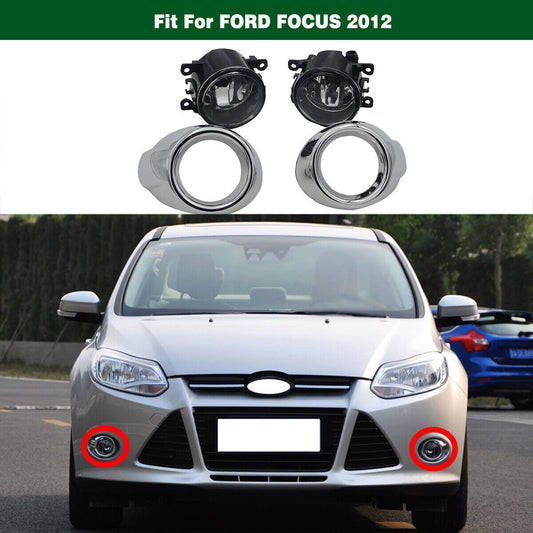 Front Clear Fog Lights Lamps w/ Chrome Cover+Bulbs Fit for Ford Focus 2012-2014
