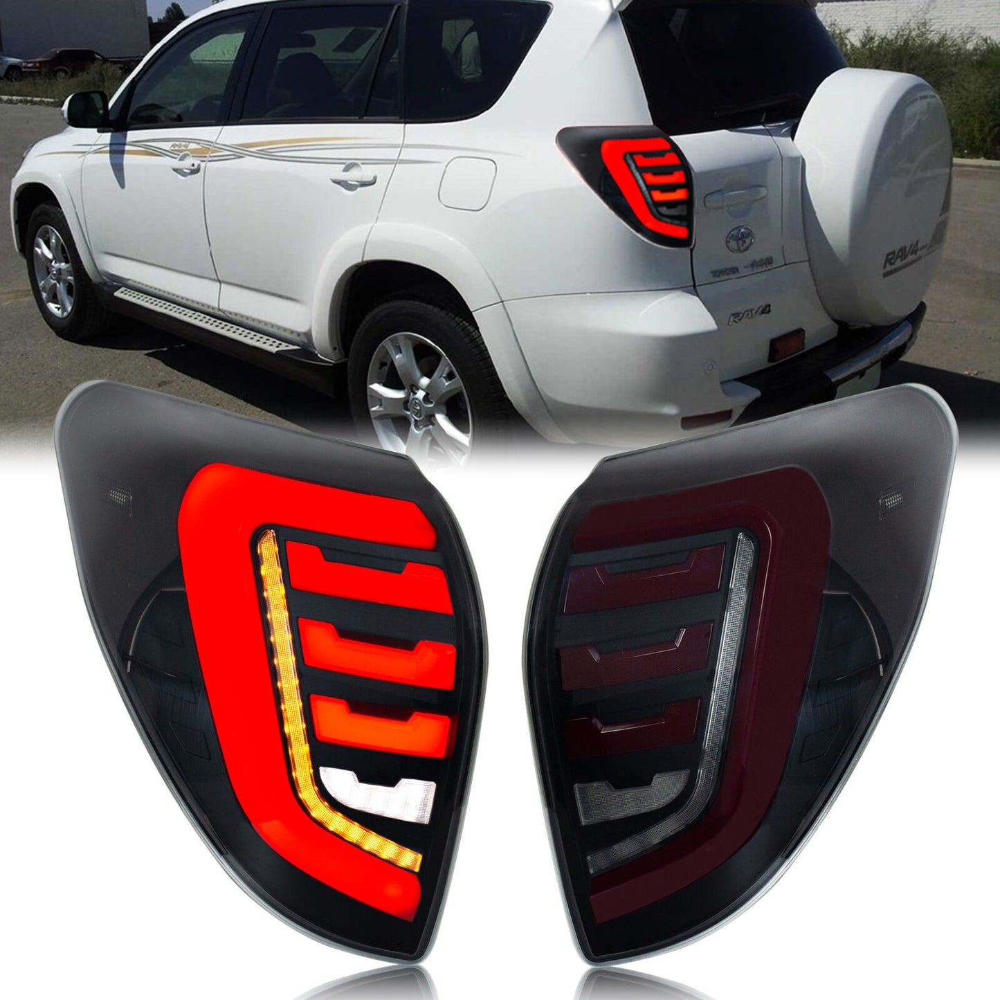 for Toyota RAV4 2006-2012 models with smoked sequential turn signals, LED taillights.