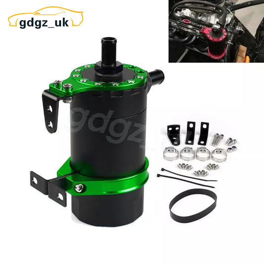 Green Universal Car Round Oil Tank Baffled Aluminum Oil Catch Can Resevoir Tank