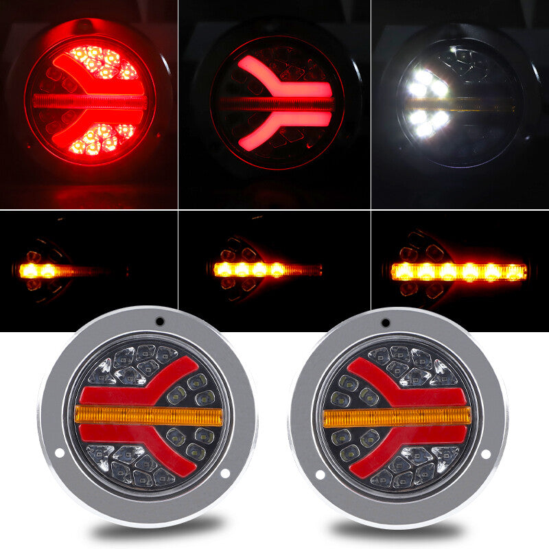 2X 4inch Round LED Truck Trailer Flowing Turn Signal Tail Brake Stop Lights DRL