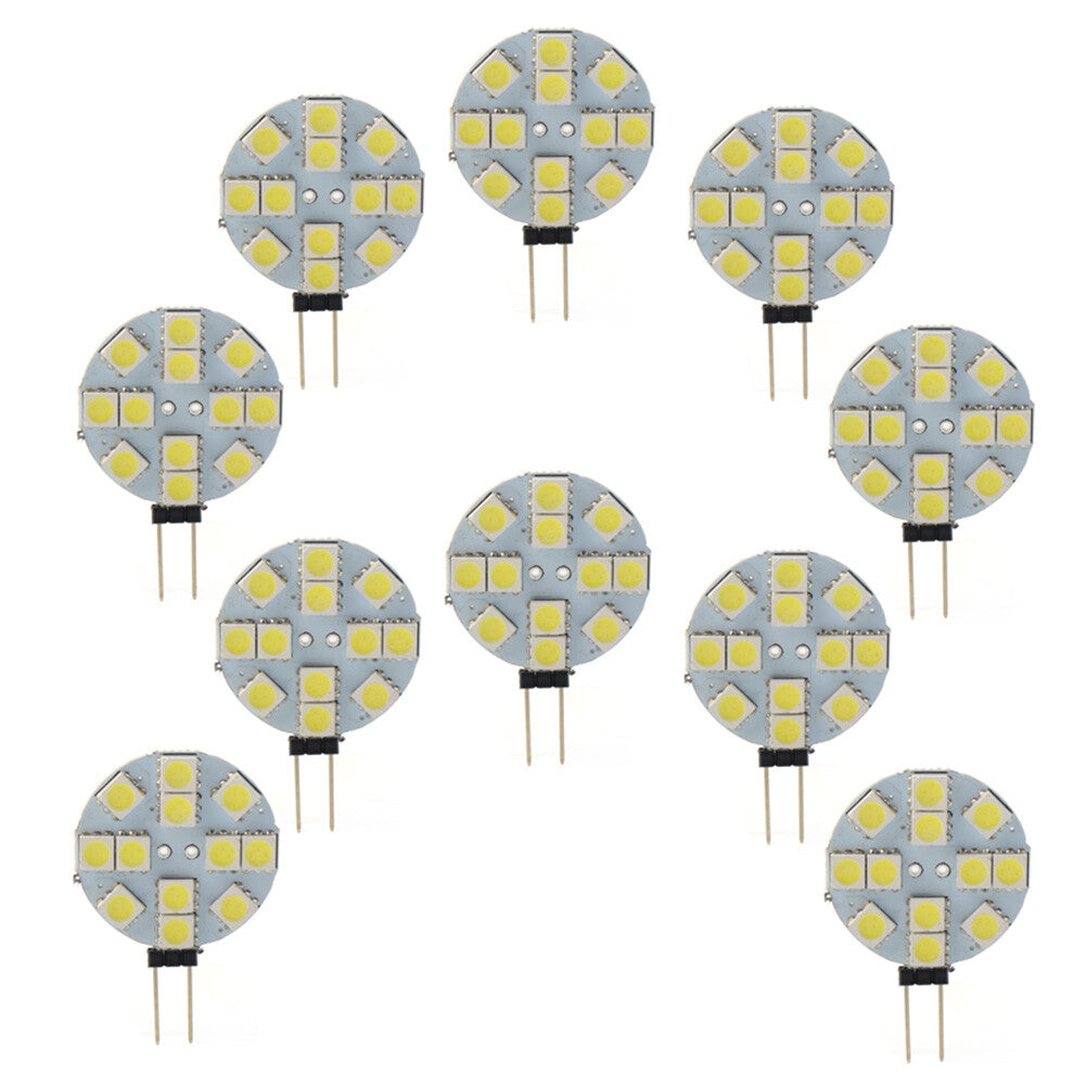 Fit Car RV Landscape G4 Socket Light Bulb White 5050 SMD 12 Round Bulb 10PCS