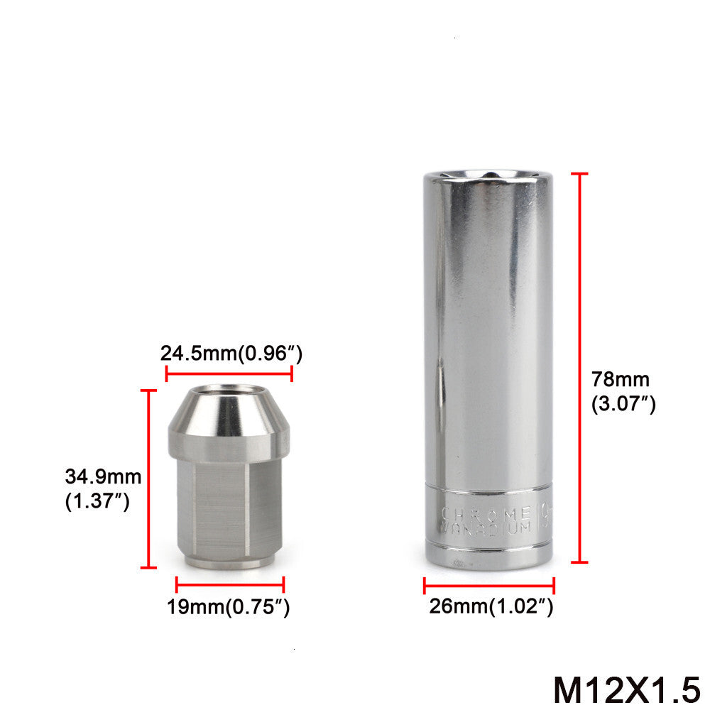 20-pack of 35mm wheel nuts, lug nuts, hexagonal, 19mm M121.25 high-strength stainless steel.