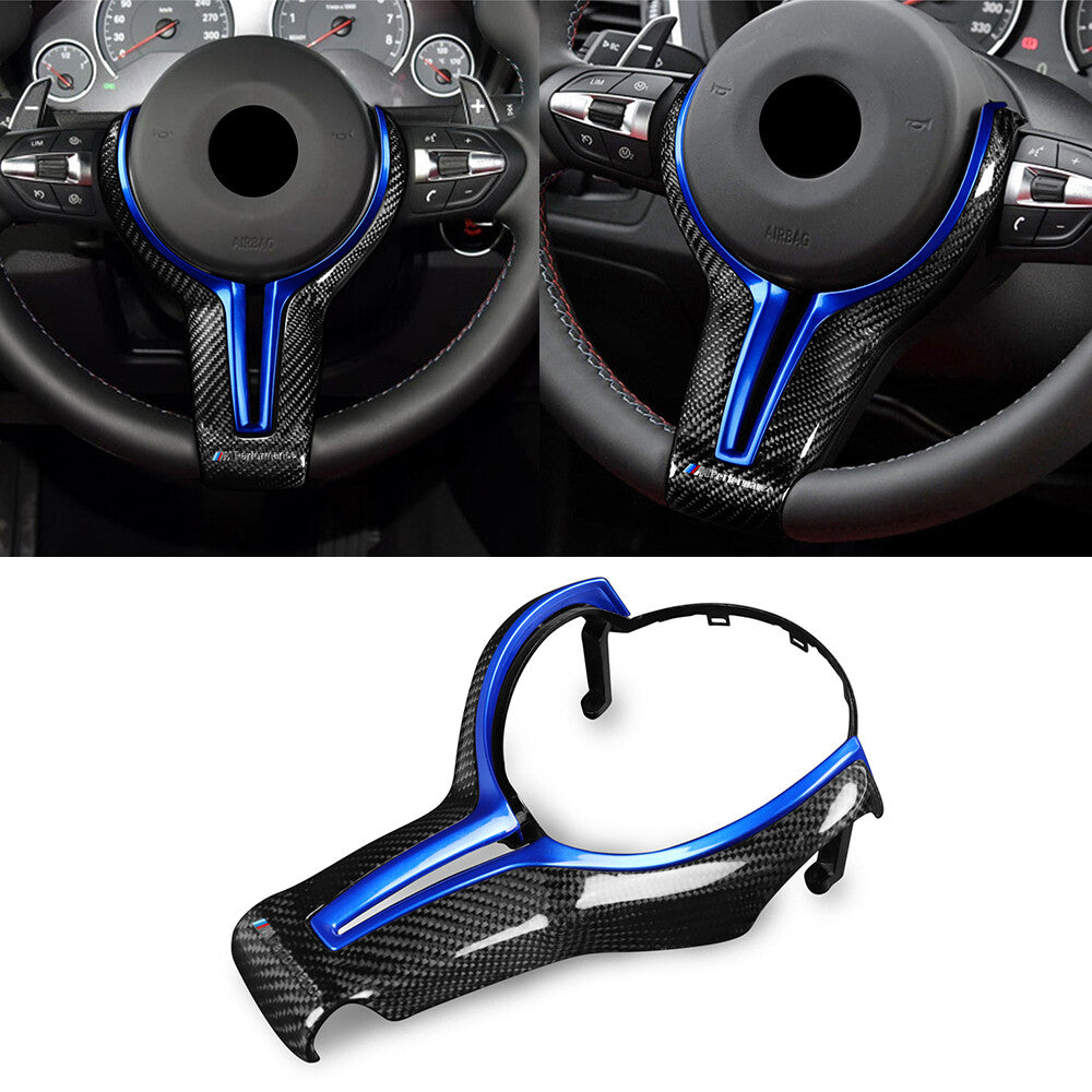 Carbon Fiber Steering Wheel CoverBlue Inner Trim for BMW M2 M3 M4 M5 M6 X5M X6M