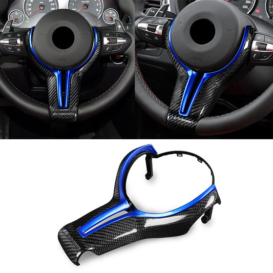Carbon Fiber Steering Wheel CoverBlue Inner Trim for BMW M2 M3 M4 M5 M6 X5M X6M