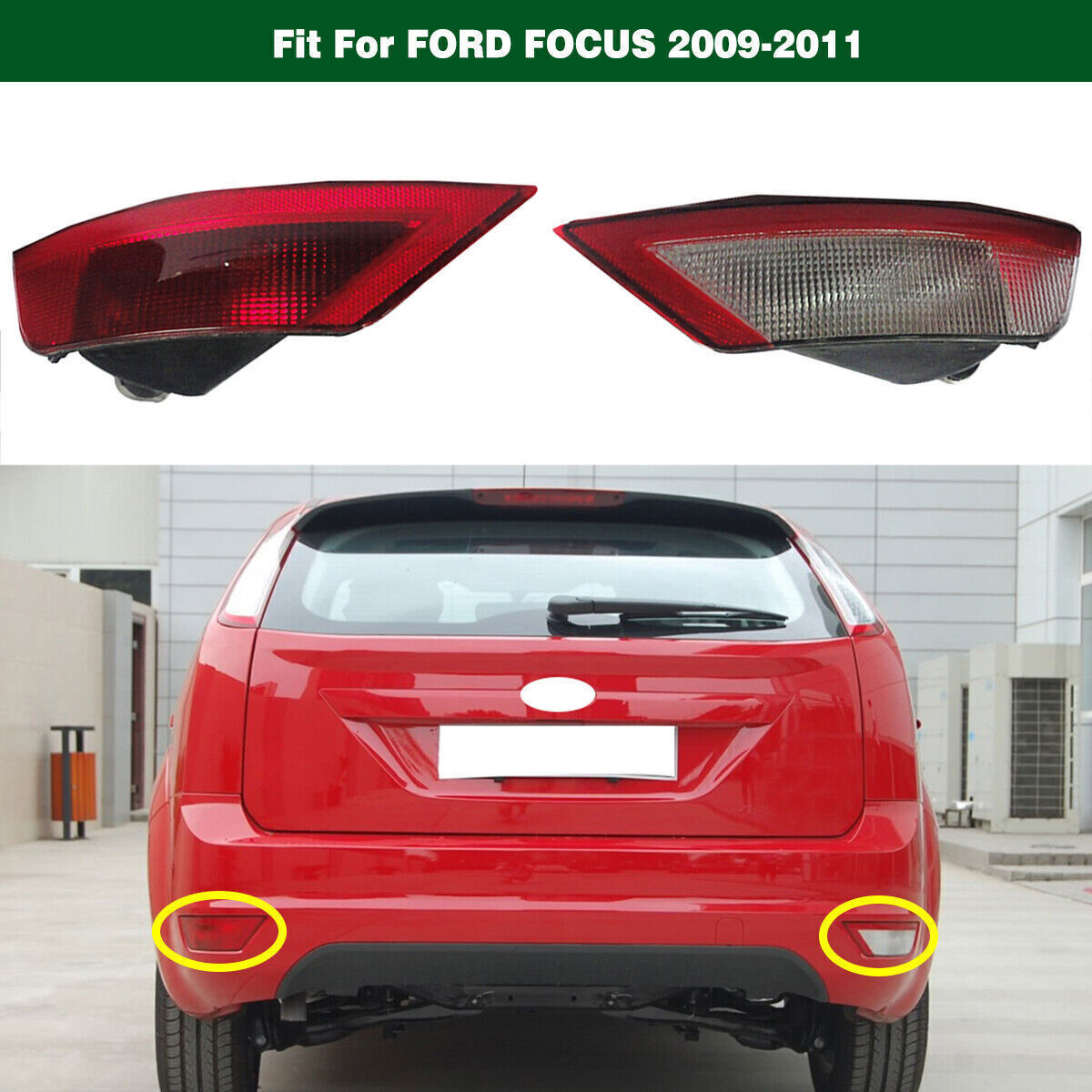 2PCS L+R Rear Bumper Reflector Lights Tail Lamp for Ford Focus 2009-11 Hatchback
