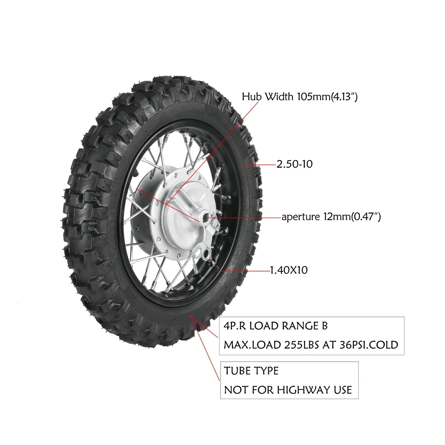 12mm 2.50-10 inch Front Wheel Tyre Rim Drum Brake Dirt Bike for Honda CRF50 PW50